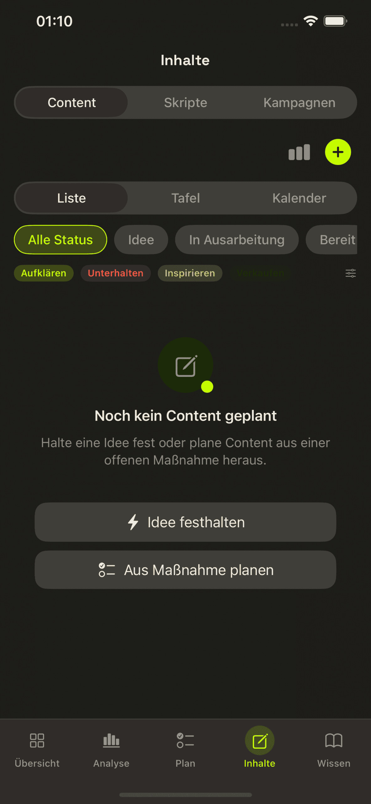 Inhaltsplanung mit Kalender und Säulen